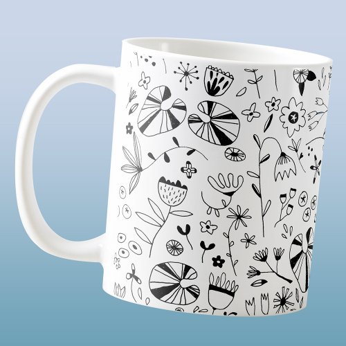 Wild Flower Monochrome Modern Coffee Mug