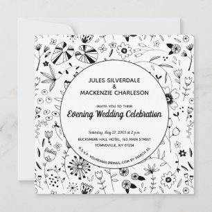 Wild Flower Monochrome Modern Evening Invitation