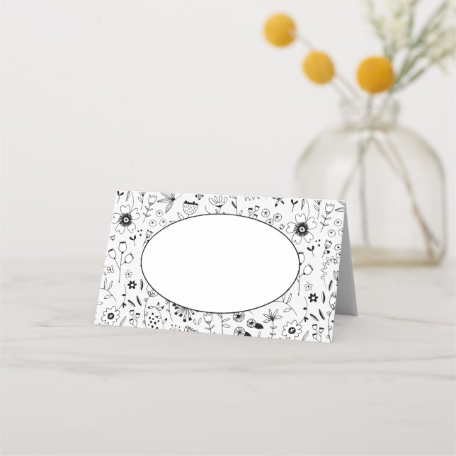 Wild Flower Monochrome Modern Name Place Card (Front)