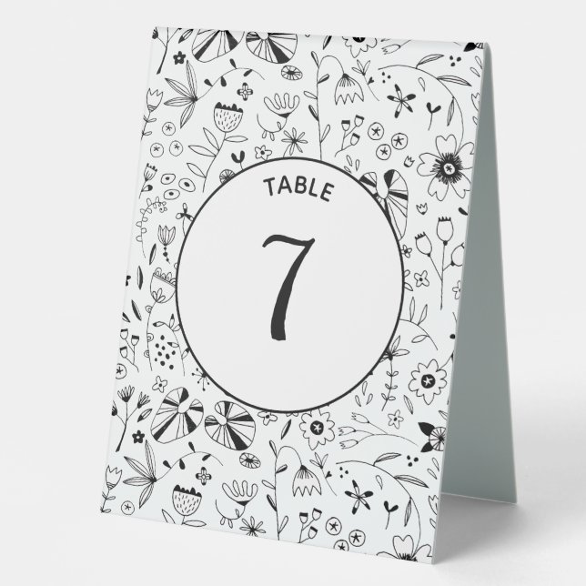 Wild Flower Monochrome Modern Table Tent (Front)