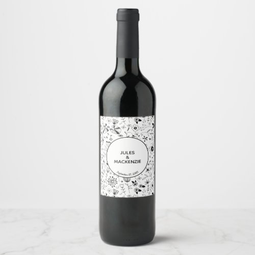 Wild Flower Monochrome Modern Wine Label