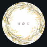Wild Flower Pampas Yellow Monogram Wedding Classic Round Sticker<br><div class="desc">Wild Flower Pampas Yellow Monogram Wedding Round Sticker for your suite</div>