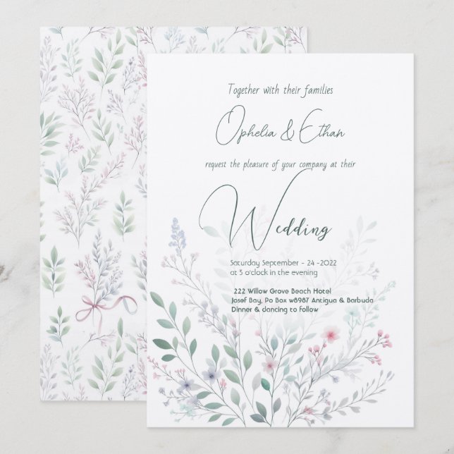 Wild flower Pastel Modern Typography wedding Invitation (Front/Back)