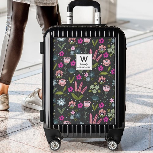 Wild Flower Pattern Personalized Monogram Name Luggage