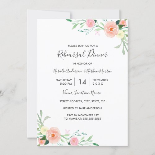 Wild Flower Peach Pink Floral Rehearsal Dinner Invitation