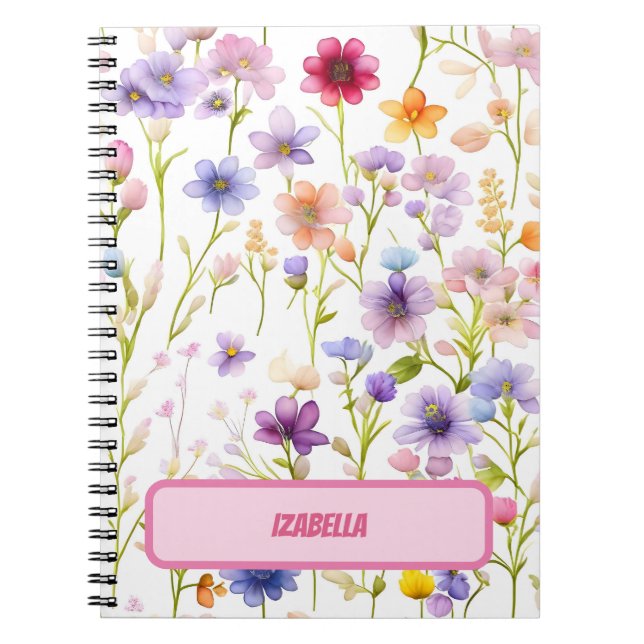 Wild Flower Pink Blue Spring Floral Design Journal (Front)