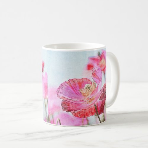 Wild Flower Pink Red Poppy Nature Garden Floral Coffee Mug