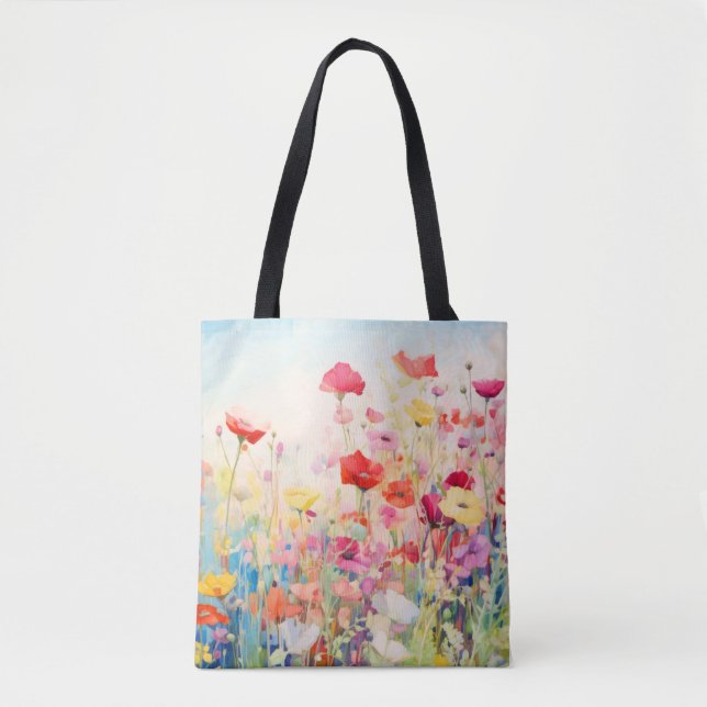 Wild Flower Poppy Concept Abstract Colorful Art Tote Bag (Front)