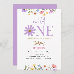 wild flower purple 1st Birthday Invitation