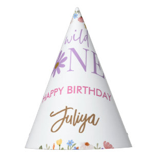 wild flower purple 1st Birthday   Party Hat