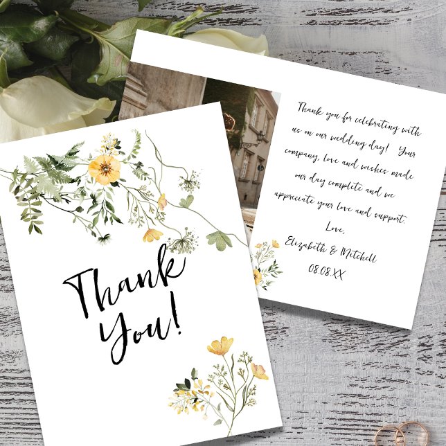 Wild flower sage green wedding thank you card (Creator Uploaded)