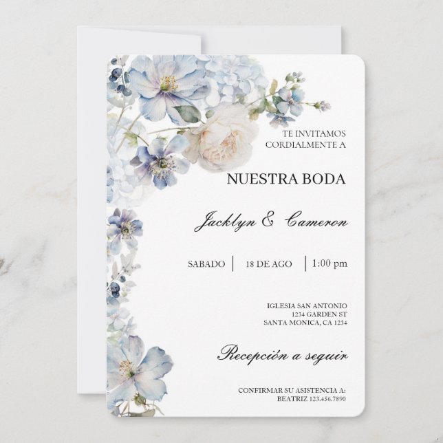 Wild flower water color Spanish Wedding Invitation (Front)