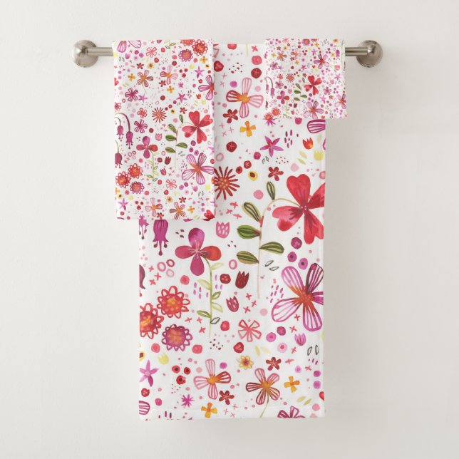 Wild Flower Watercolor Bath Towel Set (Insitu)
