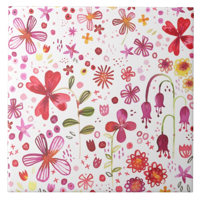 Wild Flower Watercolor Ceramic Tile (Front)