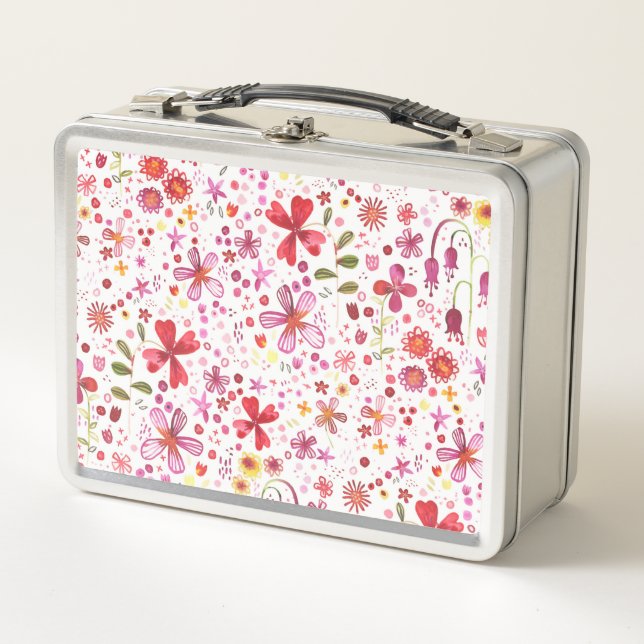 Wild Flower Watercolor Metal Lunch Box (Front)