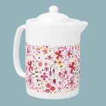 Wild Flower Watercolor Teapot<br><div class="desc">Watercolor wildflower and leaves painting in red,  orange,  pink and yellow on a white background. Perfect for gardeners,  nature lovers and florists.  Original art by Nic Squirrell.</div>