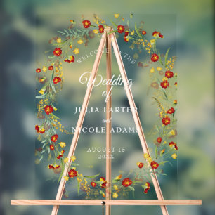Wild Flower Yellow Marigold Foliage Wedding Acrylic Sign