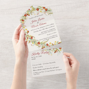Wild Flower Yellow Marigold Foliage Wedding All In One Invitation