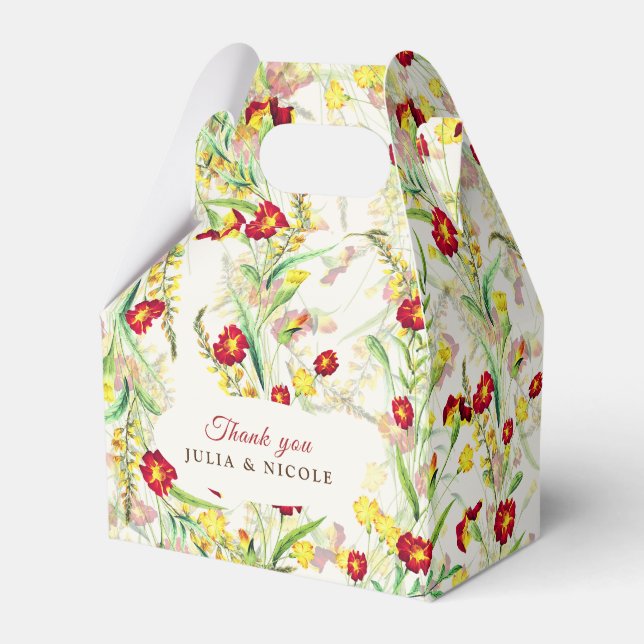 Wild Flower Yellow Marigold Foliage Wedding Favor Boxes (Front Side)