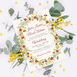 Wild Flower Yellow Marigold Foliage Wedding Invitation