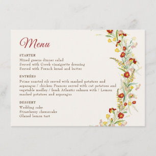 Wild Flower Yellow Marigold Foliage Wedding Menu