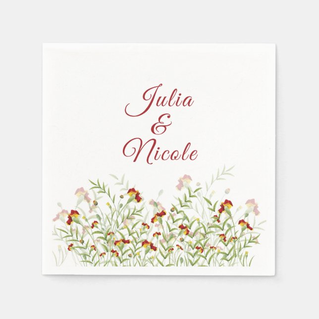Wild Flower Yellow Marigold Foliage Wedding Napkins (Front)