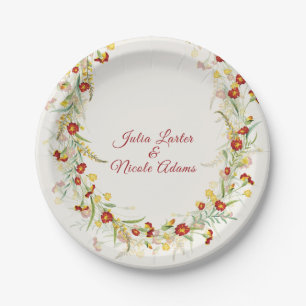Wild Flower Yellow Marigold Foliage Wedding Paper Plates