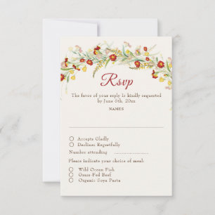 Wild Flower Yellow Marigold Foliage Wedding RSVP Card