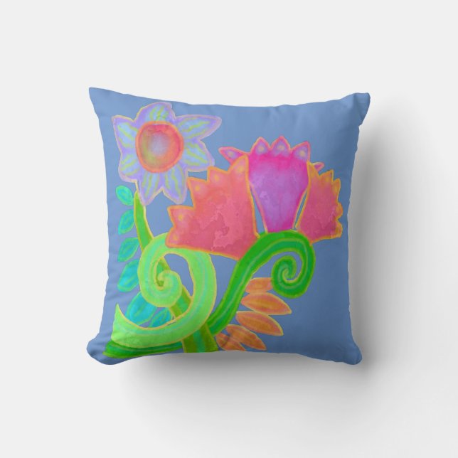 Wild Flowers Abstract Art Throw Pillow (Front)