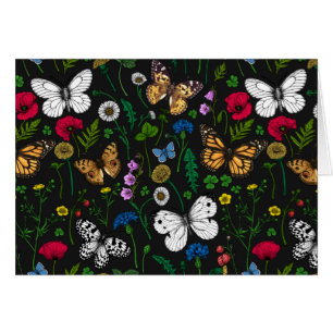 Wild flowers and butterflies on black cards