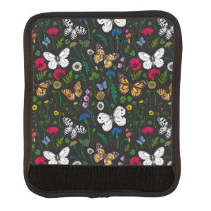 Wild flowers and butterflies on black luggage handle wrap