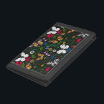 Wild flowers and butterflies on black trifold wallet<br><div class="desc">Hand-painted collection of various butterflies and wild flowers.</div>