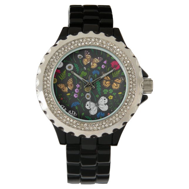 Wild flowers and butterflies on black watch (Front)