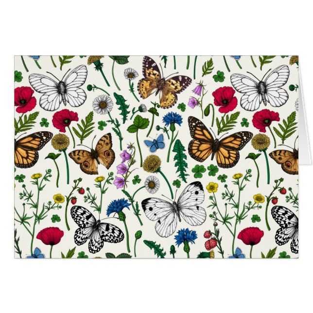 Wild flowers and butterflies on white (Front Horizontal)