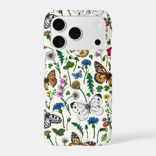 Wild flowers and butterflies on white iPhone 17 pro case