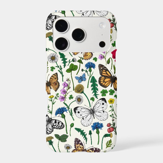 Wild flowers and butterflies on white Case-Mate iPhone case (Back)