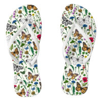 Wild flowers and butterflies on white