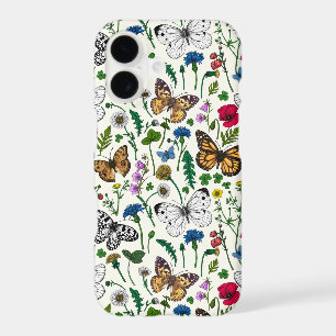 Wild flowers and butterflies on white iPhone 17 case