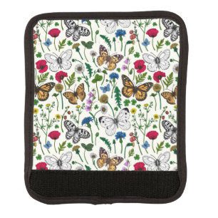Wild flowers and butterflies on white luggage handle wrap