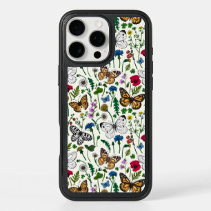 Wild flowers and butterflies on white iPhone 16 pro max case