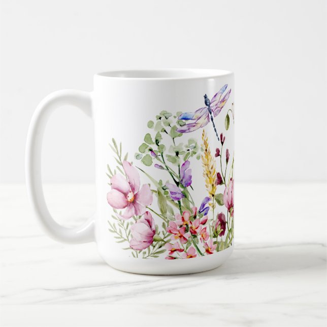 Wild Flowers and Dragonfly Coffee Mug (Left)