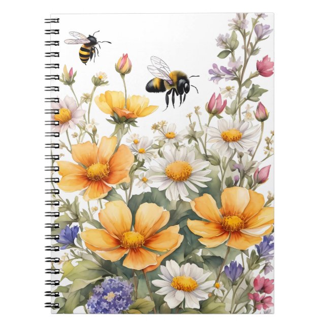 Wild Flowers and Honey Bees Watercolor Notebook (Front)