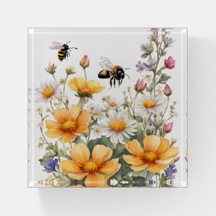 Wild Flowers and Honey Bees Watercolor Paperweight
