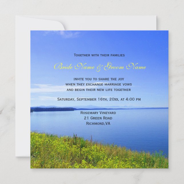 Wild flowers and lake wedding invitations (Front)