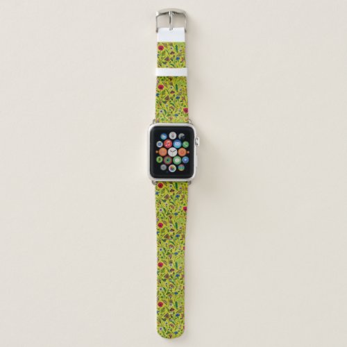 Wild flowers and moths on green apple watch band