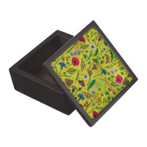 Wild flowers and moths on green gift box