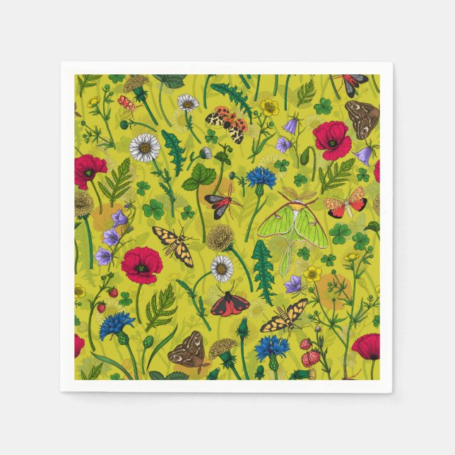 Wild flowers and moths on green napkins (Front)