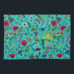 Wild flowers and moths on teal kitchen towel<br><div class="desc">Hand-painted collection of various wild flowers.</div>