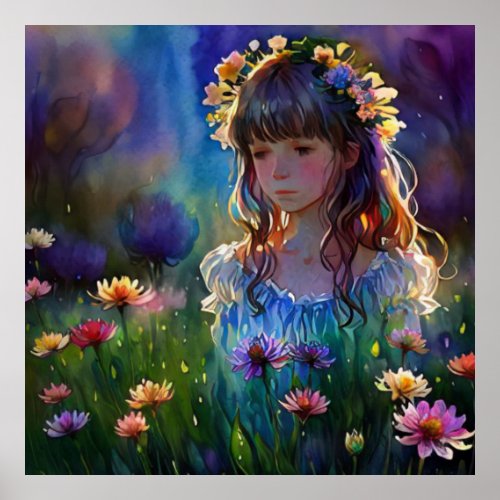   Wild Flowers AP56 Girl Fantasy Art Painting Poster