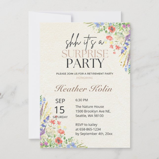 Wild Flowers Atch Photo Retirement Card Template  (Front)